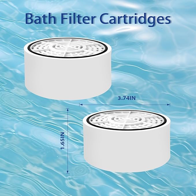 2 Pack Bath Filter Cartridges, 8 Stages Bathtub Water Filter Cartridges, Removes Lead, Chlorine and Fluoride, 2,500 Gallons of Filtration, Water Softener, BPA Free