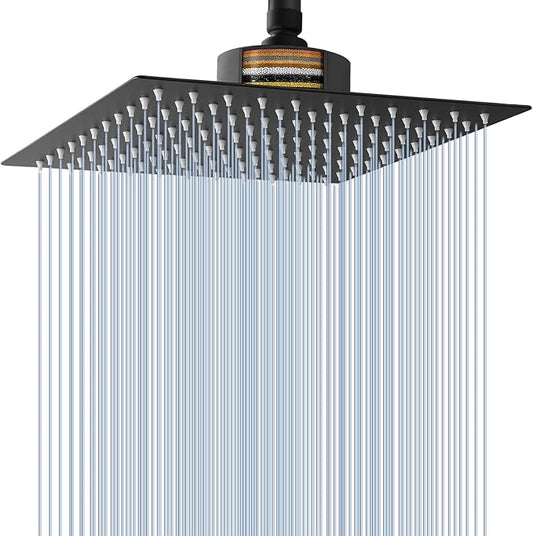 Voolan Rain Shower Head with Filtered - High Flow Large Rainfall Shower Heads Made of Stainless Steel - Waterfall Showerhead Filter For Hard Water(10" Matte Black)