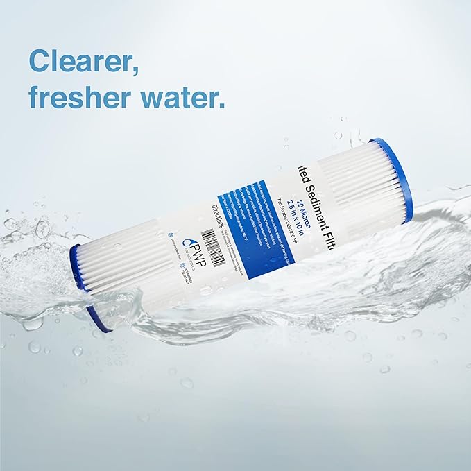 Pleated Poly Sediment Water Filter Cartridge 10x2.5" 20 Micron 25 Pack