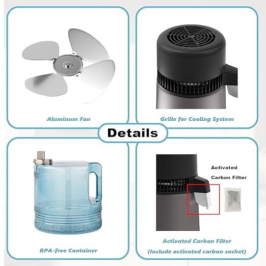 ROVSUN 1.1 Gallon/4L Water Distiller, Countertop Distilled Water Machine with BPA-Free Container, Distilled Water Maker Purifier with Flame-Retardant Material & Stainless Steel Interior, 750W, Gray