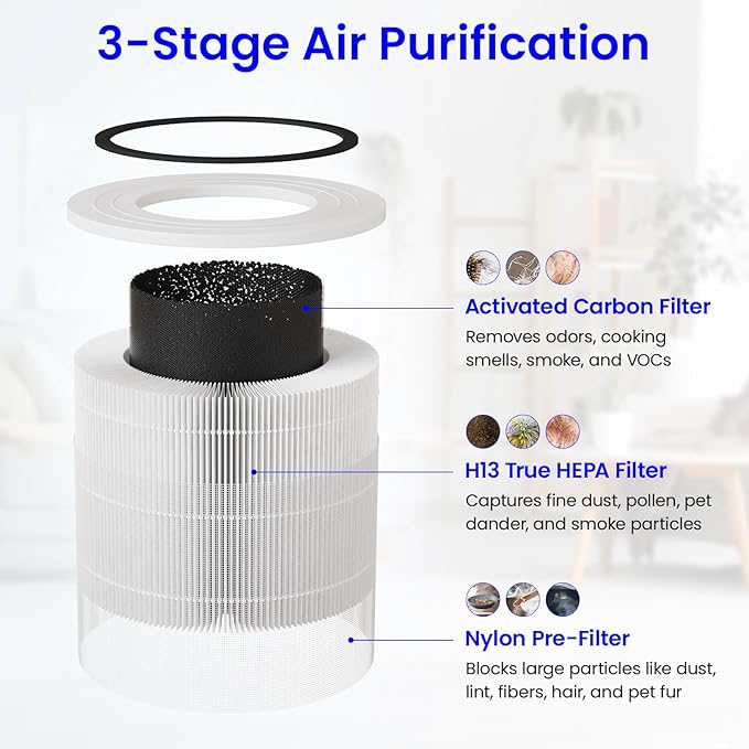 2-Pack Core 300 Replacement Filter Compatible with LEVOIT Core 300 and Core 300S Air Purifier, H13 True HEPA & Activated Carbon, Replace Core300-RF, White