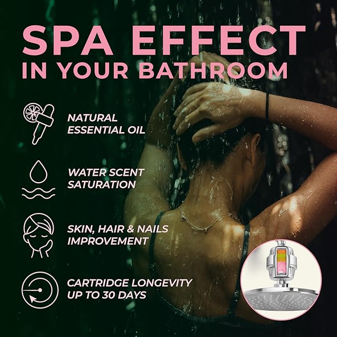 AquaHomeGroup Vitamin C + E + A Shower Filter Replacement Cartridge with Aroma Granules (Rose) - Removes Chlorine, Supports Skin & Hair Health - Compatible with Similar 15 20 Stage Filters