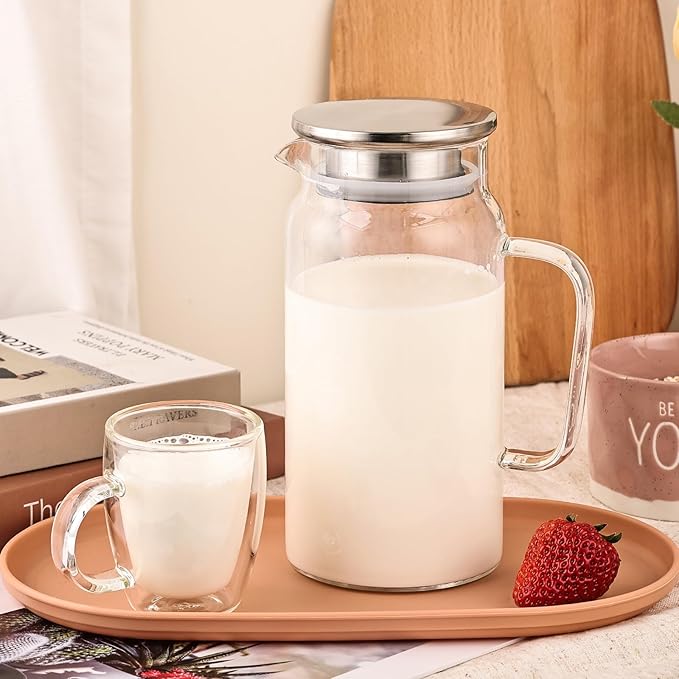 Glass Pitcher with Lid, 1200ml Leak Proof,Glass Water Jugs, BPA-Free,Microwave & Dishwasher Safe Pitcher,Sun & Iced Tea, Sangria,Cold Brew Coffee & More