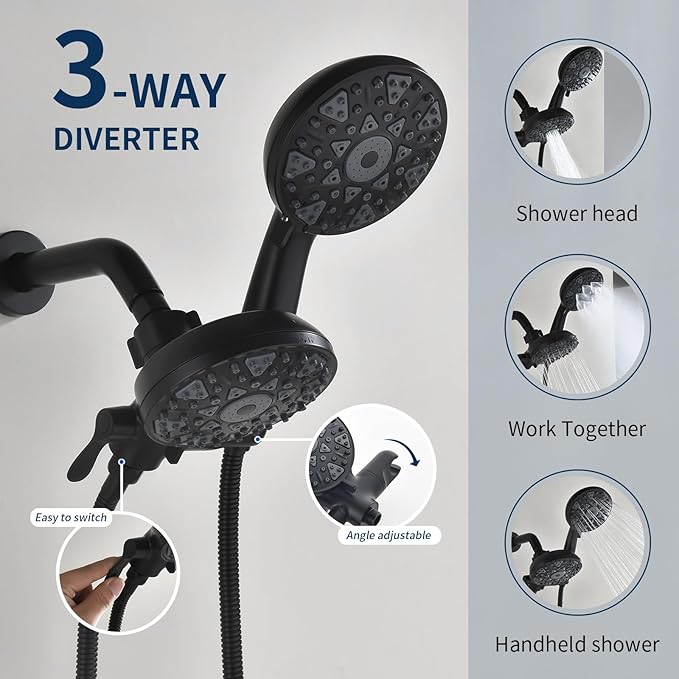 Matte Black Shower Faucet Set Complete Shower Kit Shower Systems Dual Shower Head and Handheld 2 in 1 Combo Set Shower Trim Kit Shower Fixtures
