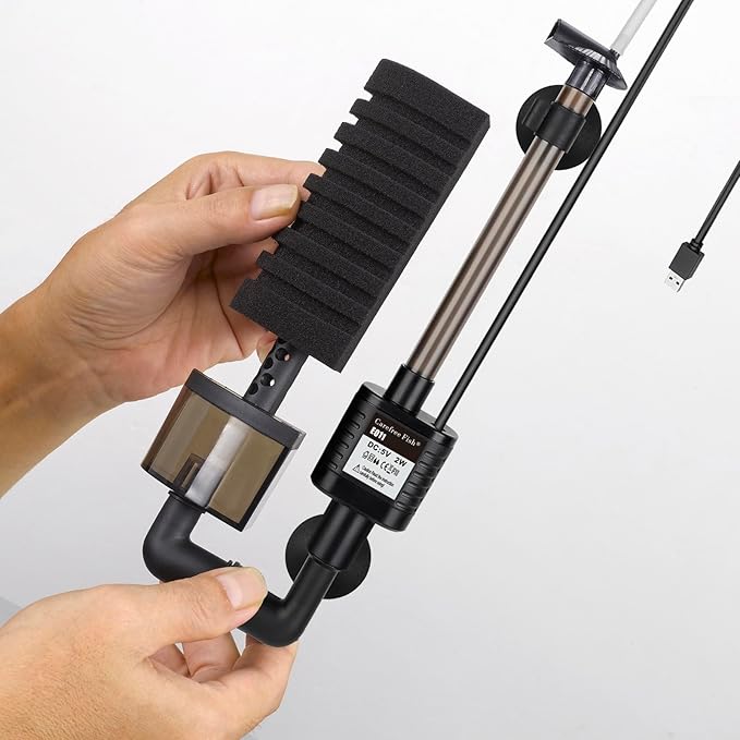 Carefree Fish Aquarium USB Filter Sponge Fish Tank Quiet Bubble Filter with 2 Sponges and 1 Bag of Filtered Ceramic Balls for Salt Water and Fresh Water