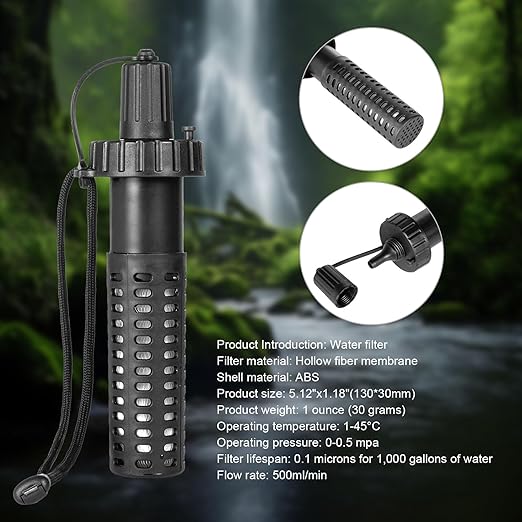 Gravity Water Filter Straw, Camping Water Filtration System with Purifier, Water Purifier Survival for Travel,Camping,Hiking and Emergency Survival Kit,No Expiration Date,Reusable,3L,White