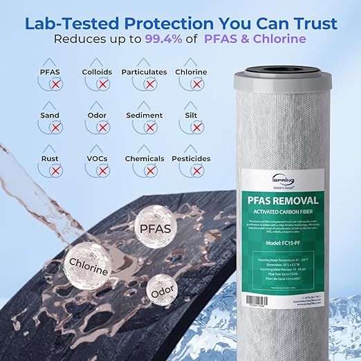 iSpring CKC1C-PF 2.5" x 10" Countertop Water Filter, SGS Tested Filter, Reduces PFAS, Chlorine, Odors - Easy Installation, Fits Most Faucets, Up to 12 Months, Clear (1 Filter Included)