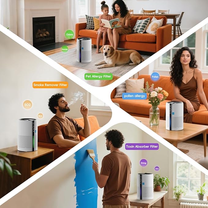 Air Purifiers for Bedroom With Reusable True 13 Filter, Covers up to 1800 Sq Ft. 4 Honeycomb Color Light for Baby Pet Hair Allergies Dust Smoke Odor,22dB Sleep Mode,AH085-White