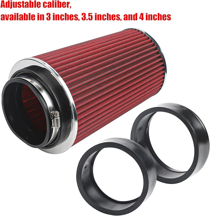 Universal Clamp-On Air Filter Fits 3 In /3.5 In /4 In Three Different Size, Height: 8.75 In, Base: 6 In, Top: 4.75 In, High Flow Round Tapered Washable For Car and Motorcycle