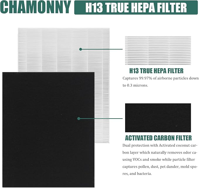 D480 True HEPA Replacement Filter D4, Compatible with WIN-IX D480 Air Purifier, Compare to WIN-IX D4 Filter, Item Number 1712-0100-00, 2 H13 True HEPA Filters + 8 Activated Carbon Pre-Filters
