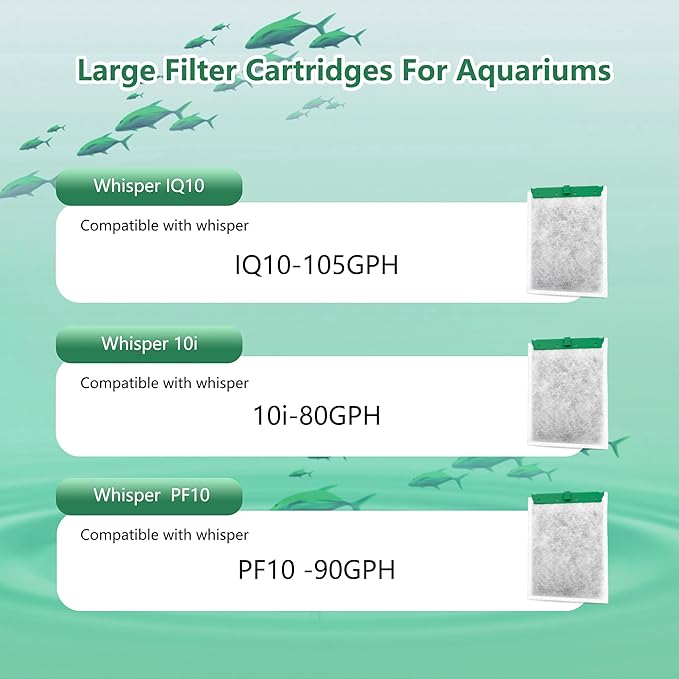 Aquarium 48 Pack Medium Filter Cartridges Compatible with Whisper Filters 10i IQ10 PF10 Power Filters