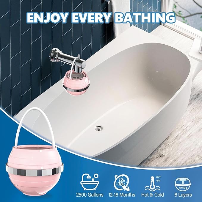 Yodel Bath Filter for Tub,Bathtub Hard Water Softner to Remove Chlorine and Fluoride, Improves Skin, Hair and Nails Condition,Pink
