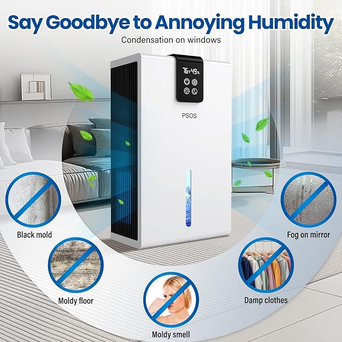 Dehumidifier, Dehumidifiers for Home, 98 OZ Water Tank, (1000 sq.ft) Quiet Dehumidifier for Basement Bedroom Bathroom with Humidity Display, Auto Shut Off, Relaxing 7 Color Ambient Light(White)