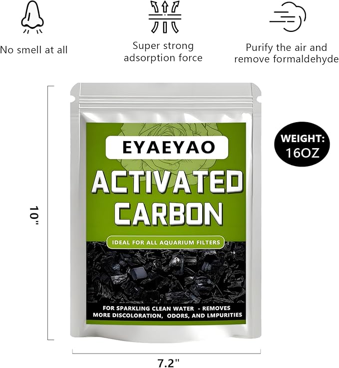 Premium Activated Carbon, 8 Ounces Activated Charcoal Bulk for Aquariums And Fish Tanks, Air Filtration Odor Scrubbing For Grow Tents Hydroponics Aquariums Ponds -Keep Water Crystal Clear (16 Ounces)