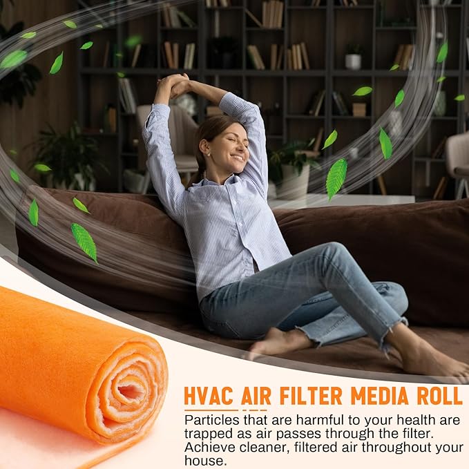 1 In x 25 In x 10 Ft Air Vent Filters Roll DIY Cut to Size Air Filter material Roll Orange and White Polyester Air Filter Media for HVAC Furnace Aquarium Window Floor Vent