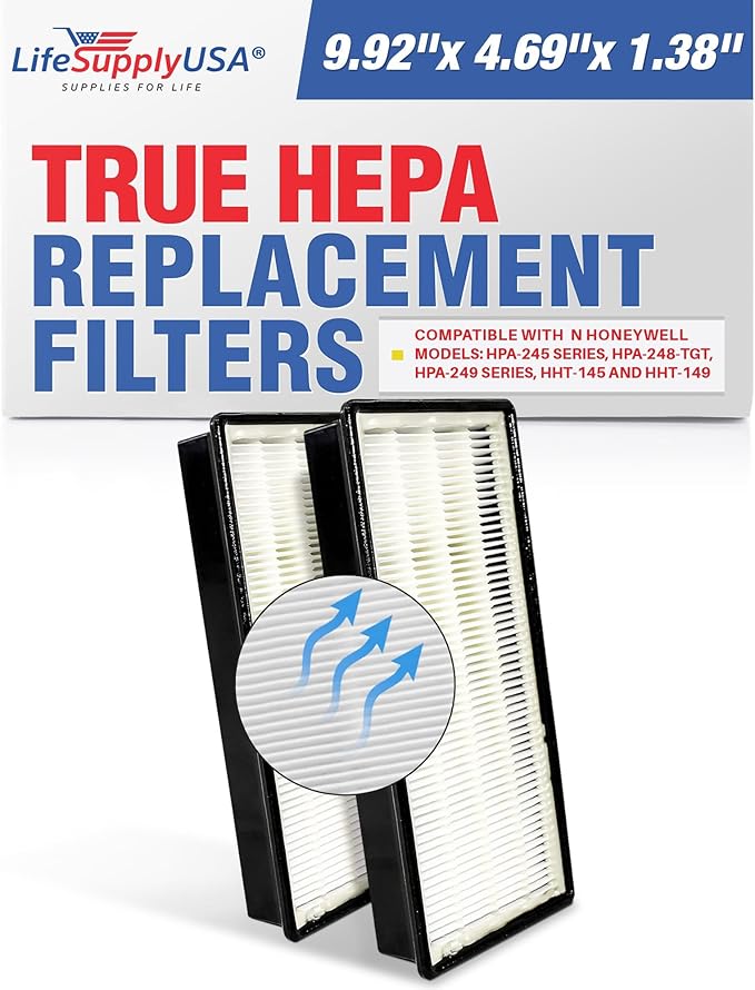 LifeSupplyUSA 1-Pack HEPA Air Filter Replacement, Advanced Filtration for Cleaner Compatible with Honeywell HPA and HHT Series for Healthier Home Air, Easy Install & Eco-Friendly (2-Pack)
