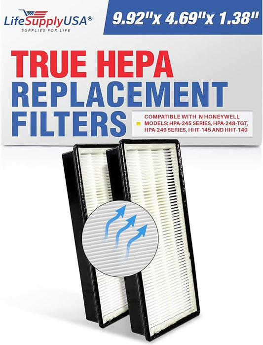 LifeSupplyUSA 1-Pack HEPA Air Filter Replacement, Advanced Filtration for Cleaner Compatible with Honeywell HPA and HHT Series for Healthier Home Air, Easy Install & Eco-Friendly (2-Pack)