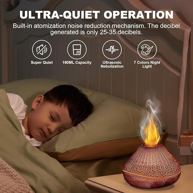 Colorful Volcano Diffuser Humidifier: Upgraded 160ml Fire Flame Humidifier Aroma Spray Diffusers with 7 Colors Changing Auto Off Function for Essential Oils Large Room (Full Crack Flame)
