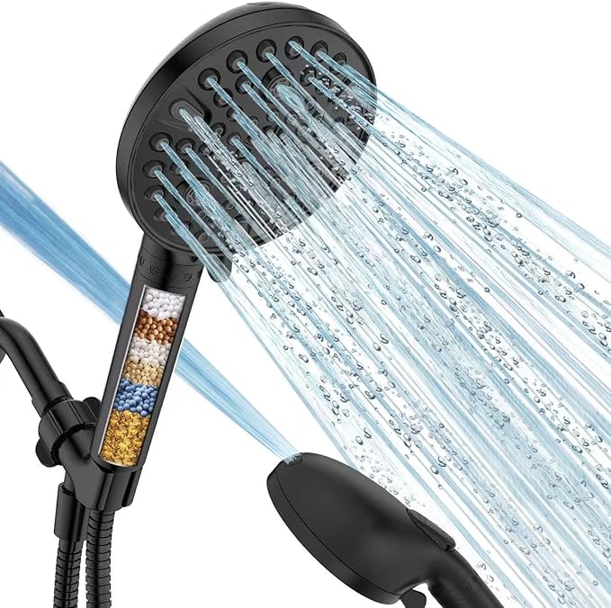 Handheld Shower Head with Filter Matte Black - High Pressure 10 Spray Modes Filtered Shower Head with Hose, Bracket and Hard Water Shower Filters to Remove Chlorine and Heavy Metals