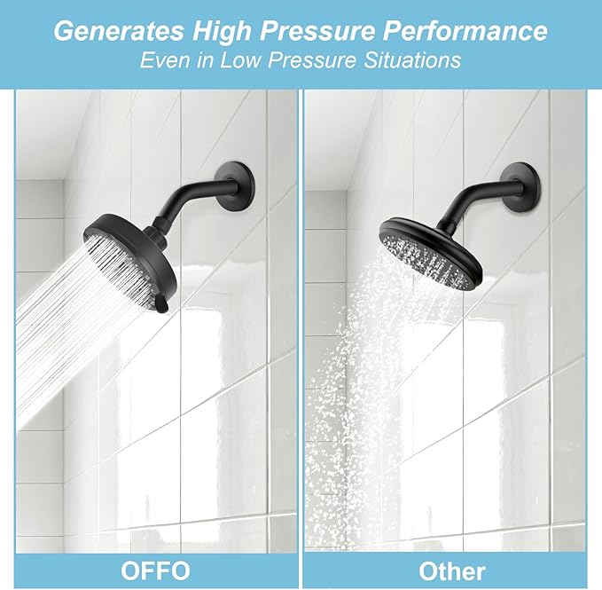 OFFO Shower Head, High Pressure Shower Head with Pause Mode, 9 Mode Fixed Showerheads for Strong Water Flow & Relaxing Shower Experience, Matte Black