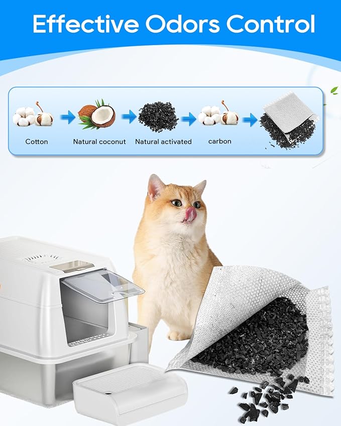 12PCS Activated Charcoal Odor Absorber Compatible with OKSOTY Stainless Steel Litter Box Deodorizer, Compatible with PuraMAX Self Cleaning Litter Boxes, Cat Litter Smell Eliminator Filter