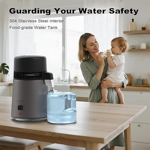 ROVSUN 1.1 Gallon/4L Water Distiller, Countertop Distilled Water Machine with BPA-Free Container, Distilled Water Maker Purifier with Flame-Retardant Material & Stainless Steel Interior, 750W, Gray