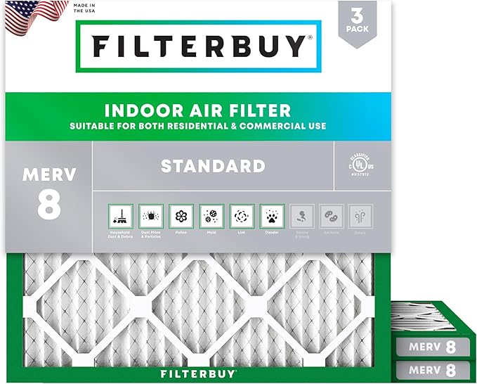 Filterbuy 27x27x1 Air Filter MERV 8 (MPR 700) Dust Defense Replacement (3-Pack), Electrostatic Pleated HVAC AC Furnace Filters, Made in USA (Actual Size: 26.50 x 26.50 x 0.75)