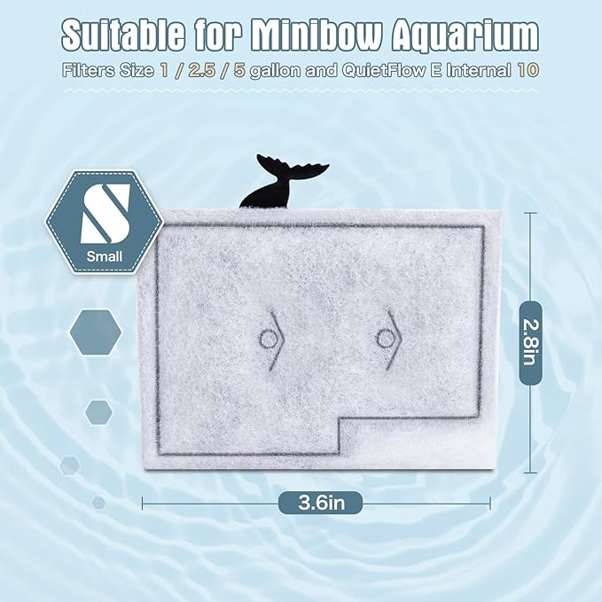 12 Packs Small Filters Cartridges Compatible with Aqueon Small Filter Carbon Filter Cartridge Compatible with Aqueon QuietFlow E Internal Power Filter 10 and 1/2.5/5 Gallon Minibow Aquarium Filters