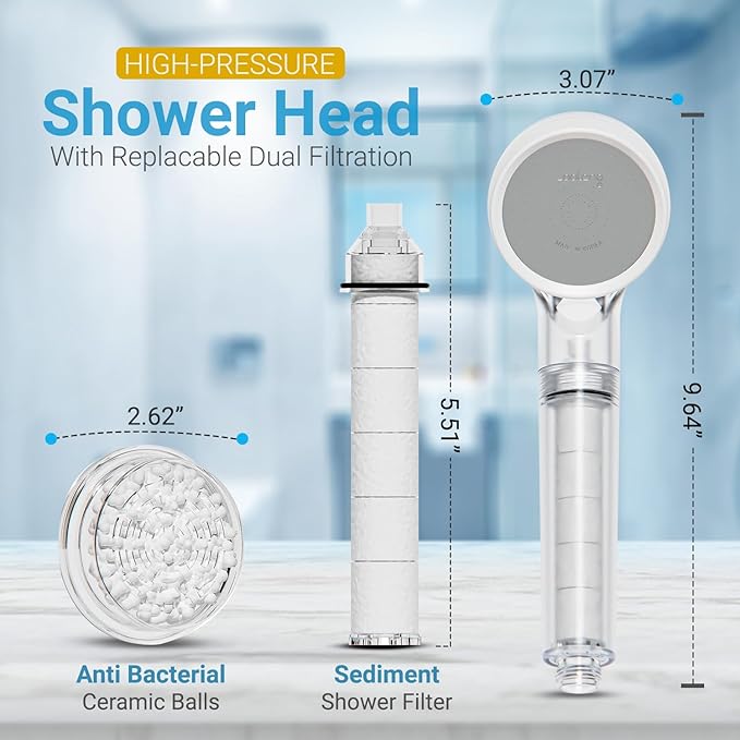 One Shower Head - CEC-certified, High-Pressure, Low Flow, Water Purification, Dual Filtrations *Note:Hose and bracket not included. Purchase separately!