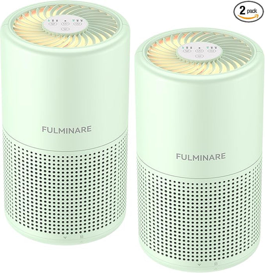 FULMINARE Air Purifiers for Home H13 True HEPA Air Filter Quiet Air Cleaner With Night Light Portable Small Air Purifier for Bedroom Office Living Room (Green 2 Pack)