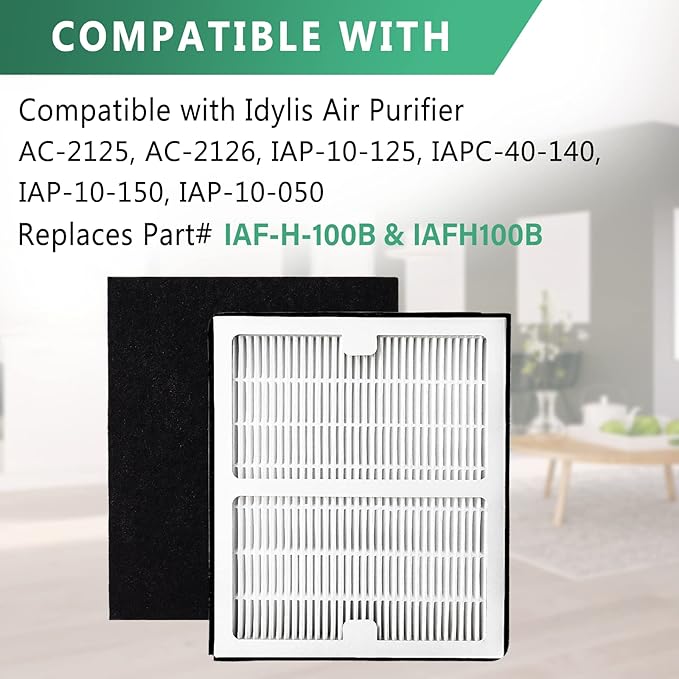Gekufa Replacement Filter B Compatible with Idylis AC-2125, AC-2126, IAF-H-100B, IAP-10-125, IAPC-40-140, IAP-10-150, IAP-10-050 for Idylis Air Purifiers Include 2 Filters & 2 Carbon Filters