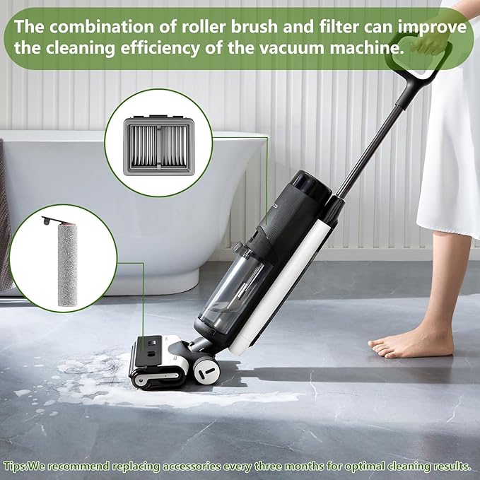 Replacement Vacuum Filters Roller Brushes Compatible with Dreame H12 Pro Wet Dry Vacuum Cleaner, Efficient Replacement Filters for Clean Floors (【H12Pro】3 Brush 3 Filters)