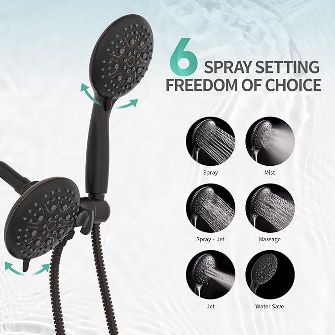SR SUN RISE 35-Spray Shower Faucet 3-Way Combo Shower Head and Hand Held Shower Separately or Together, Single-Handle Tub and Shower Trim Kit, Oil Rubbed Bronze (Valve Include）
