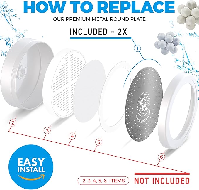AquaHomeGroup Filtered Shower Head Replacement Spray Plates (Metal, Stainless Steel, 2-Pack)