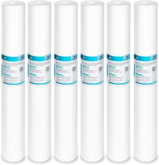 Membrane Solutions 5 Micron Sediment Water Filter Replacement Polypropylene Cartridge 20" x 2.5" for Whole House Filter System - 6 Pack
