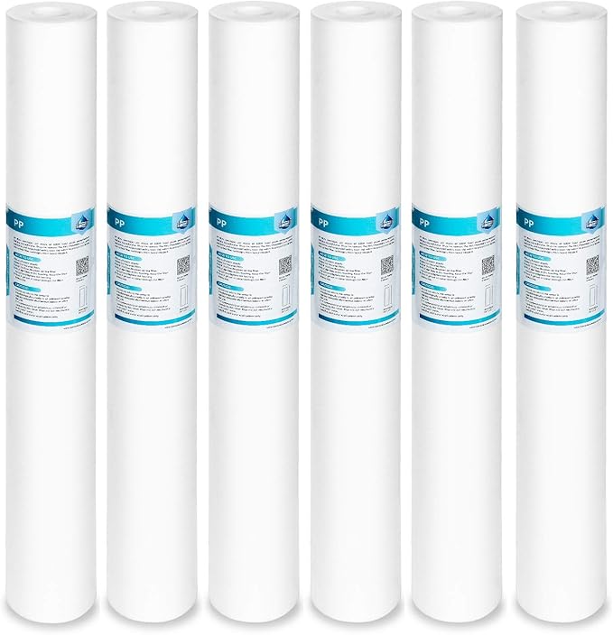 Membrane Solutions 20 Micron Sediment Water Filter Replacement Polypropylene Cartridge 20"x2.5" for Whole House Filter System - 6 Pack