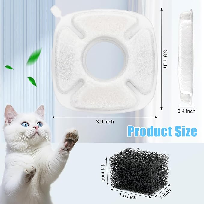16 Pack Cat Water Fountain Replacement Filters, 8 Pcs Cats Fountain Filters & 8 Pcs Pre-Filter Sponges for 95oz/2.8L 135oz/4L 67oz/2L Automatic Pet Dog Fountain Water Dispenser Filter