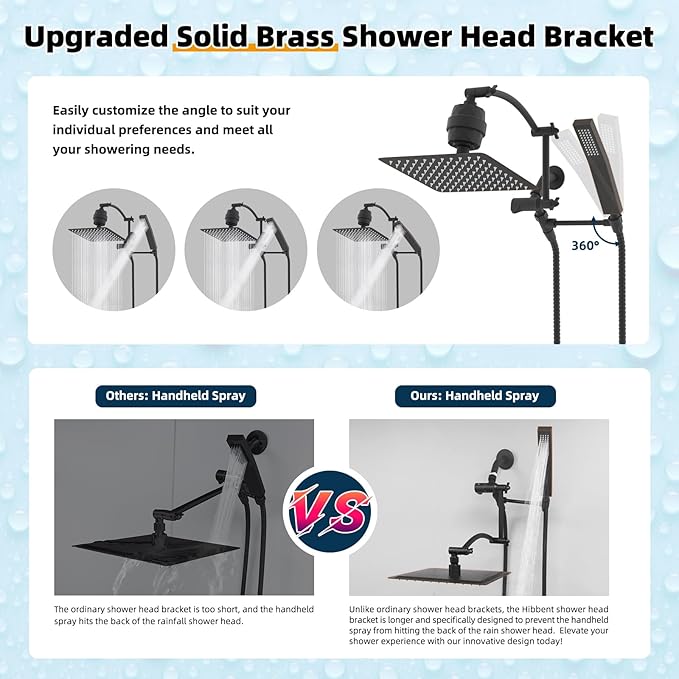 Hibbent Metal 10'' Filtered Rainfall Shower Head with Handheld Combo, High Pressure Shower Wand, 16'' Adjustable Arc Extension Arm, 20 Stage Shower Filter, 71'' Hose, Shower Holder, Oil Rubbed Bronze
