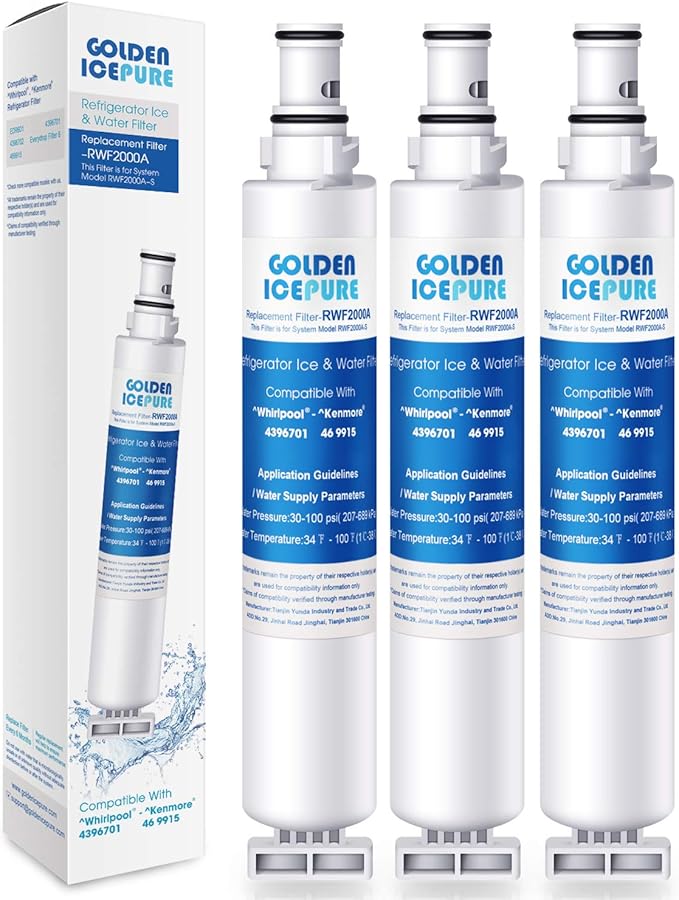GOLDEN ICEPURE RWF2000A, Compatible with Kenmore 9915, Whirlpool EDR6D1, Every Drop FILTER 6, 46-9915, 4396702, SGF-W10, LC200V,WF293,EFF-6001A, 2301706, RWF1021, 3PACK