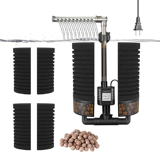 Carefree Fish Aquarium Filter with Water Pump 4 Sponges and 1 Bag of Filtered Ceramic Balls Fish Tank Quiet Filter for Salt Water and Fresh Water