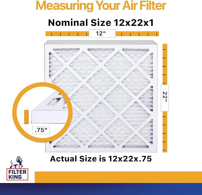 Filter King 12x22x1 Air Filter | 12-PACK | MERV 13 HVAC Pleated A/C Furnace Filters | MADE IN USA | Actual Size: 12 x 22 x .75"