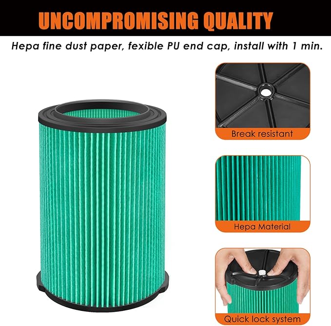 VF6000 Replacement Filter for Ridgid Shop Vacuums 5-20 Gallon, Universal VF6000 Filter Fits Rigid Wet Dry Vac/Husky Shop Vacuum Filter 6-9 Gallon with Foam Sleeves- 2 Pack
