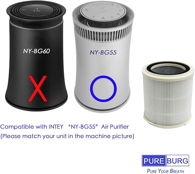 PUREBURG Replacement Filter Compatible with INTEY NY-BG55 Air Purifier,1-Pack H13 HEPA 4-Stage Filtration Activated carbon Air Clean Dust VOCs Odor PM2.5 Smoke
