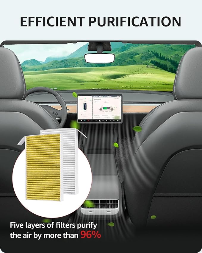 BASENOR Tesla Model Y Model 3 Cabin Air Filter with Activated Carbon [Longer Lasting] [OEM Filter Replacement] for 2020-2026 Model Y 2017-2025 Tesla 3 [Compatible with 2025 2026 Model Y Juniper]