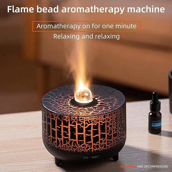 Volcano Essential Diffuser: 300ml Oil Diffuser with 7 Color Flame Light, Auto-Off Scent Humidifier with Remote Control for Large Room