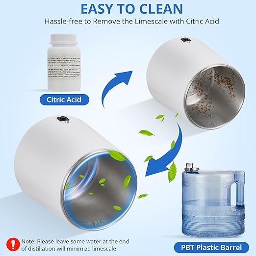 6L Water Distiller,Household Stainless Steel Distilled Water Purifier,Countertop Distilled Water Maker,6Litre Distilled Water Machine for Home.White Plastic Jug.