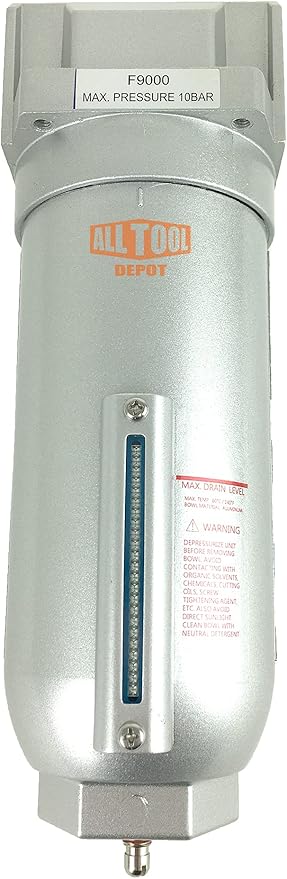 1" NPT SUPER DUTY Industrial Grade Particulate Filter/Water Trap For Air Compressor Compressed Air Lines, 5u With Metal Bowl (MANUAL DRAIN)