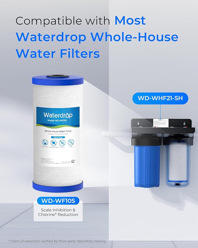 Waterdrop Whole House Water Filter, Anti-Scale Sediment Filter Cartridge, Replacement for GE® FXHTC, GXWH40L, iSpring, Culligan® RFC-BBSA, Whirlpool®, Any 10" x 4.5" System, 5 Micron