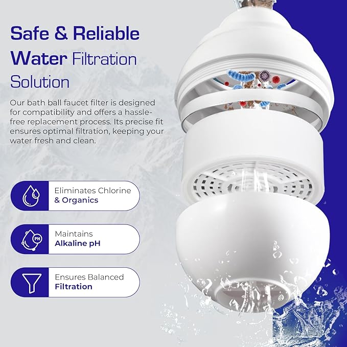 Crystal Quest Bath Ball Replacement Cartridge – Removes Chlorine, PFAS & Odors – Easy-to-Install Water Filter – Eco-Friendly, Durable & Skin-Safe – Built in the USA