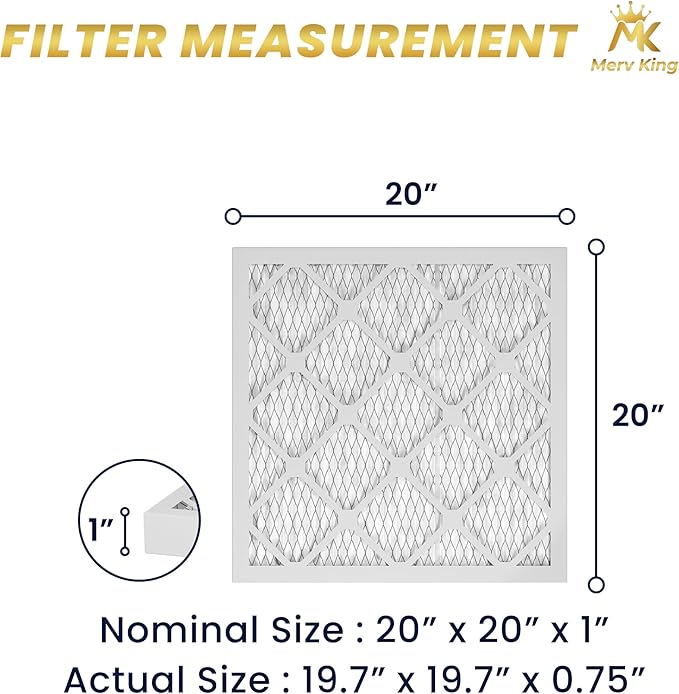 MervKing 20x20x1 Air Filter Actual Size: 19.7" x 19.7" x 0.75" MERV 8 MPR 600-700 | MADE IN USA | 2-Pack | Pleated HVAC AC Furnace Replacement